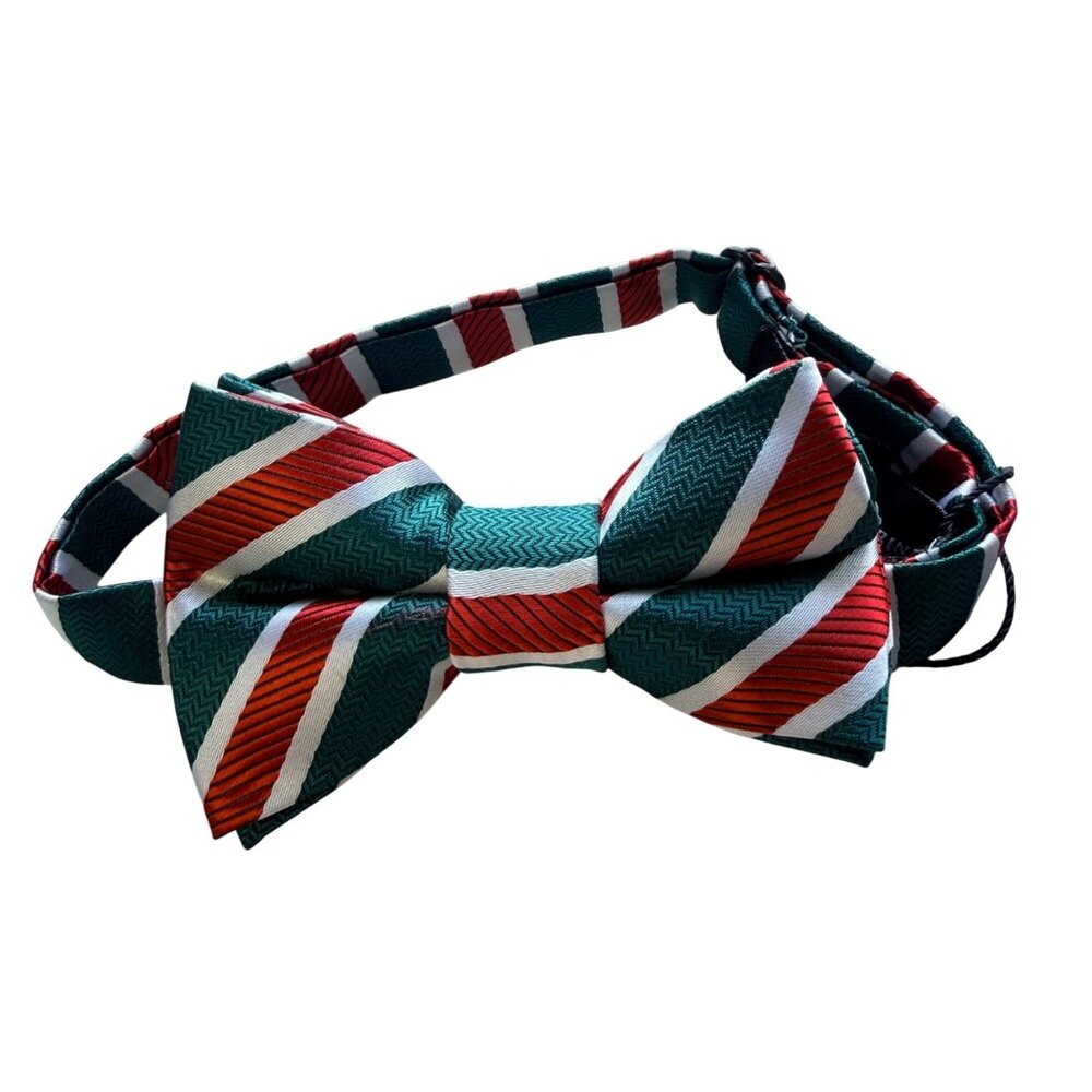 Littlest Prince Couture Adjustable Bow Tie Red Green Striped Chevron Patterned P